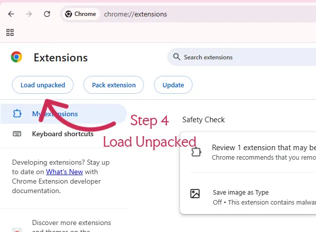 Save Image As Extension 13 step 4 load unpacked